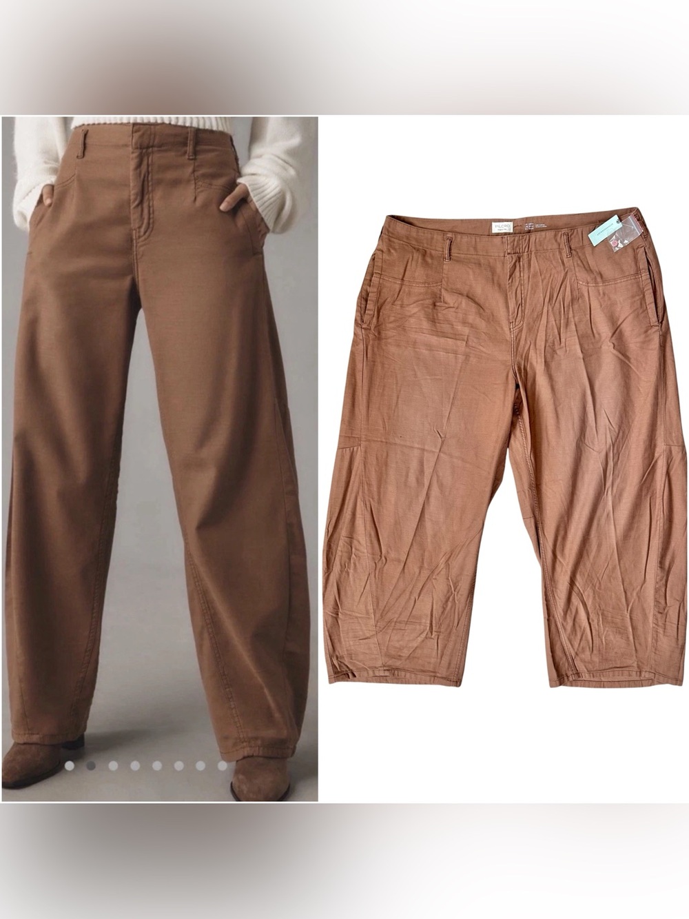 NWT Pilcro Anthropologie Tan Brown Relaxed Barrel Bow Leg Cotton Trousers 24W